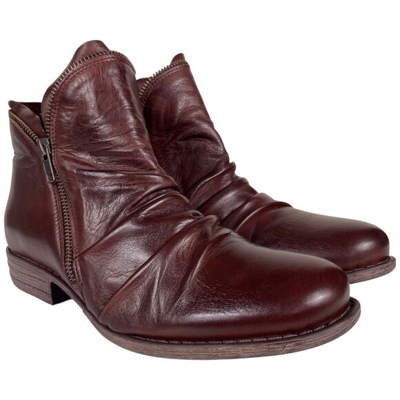 Miz Mooz Shoes - Miz Mooz Luna Ruched Ankle Boot Size 9.5 Brown Leather Side Zip EUC